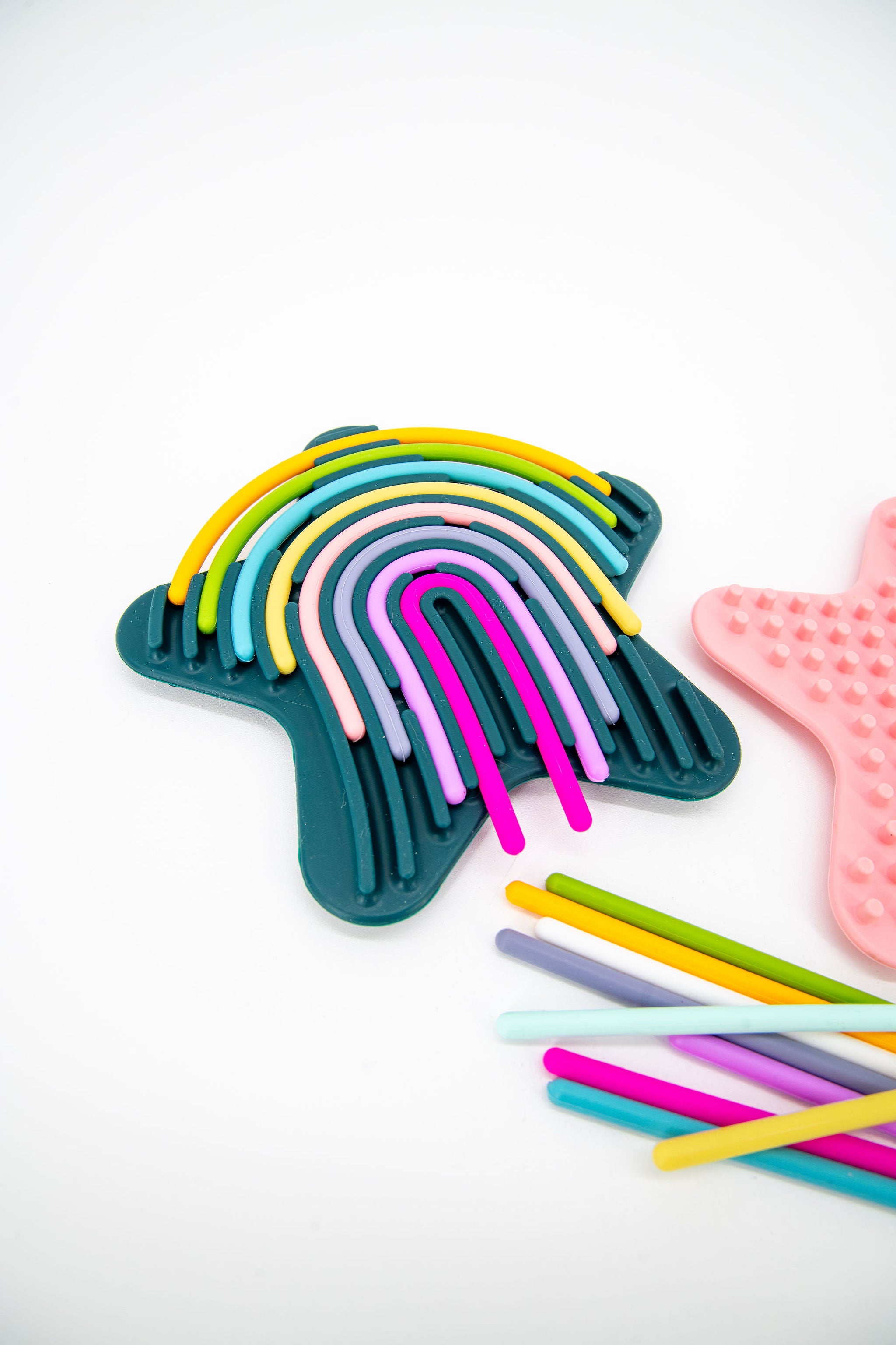 Green silicone star lacing board for kids sensory play